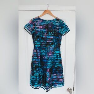 Tahari (Arthur S Levine) Pleated Short Sleeve Multi-color Dress with Pockets